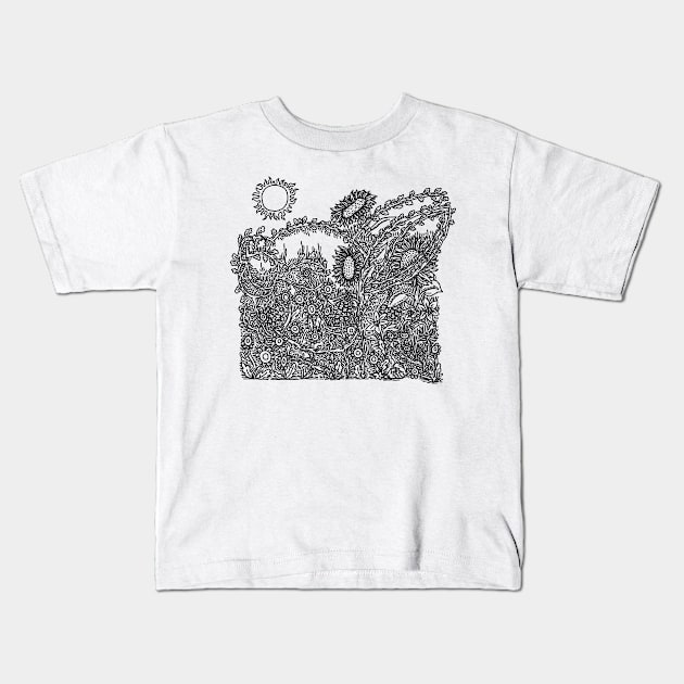 Rabbit Head with Flowers Kids T-Shirt by stewardsonblackwell